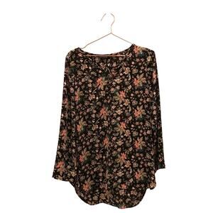 Express semi Sheer Floral blouse tunic with cross cross detail in front